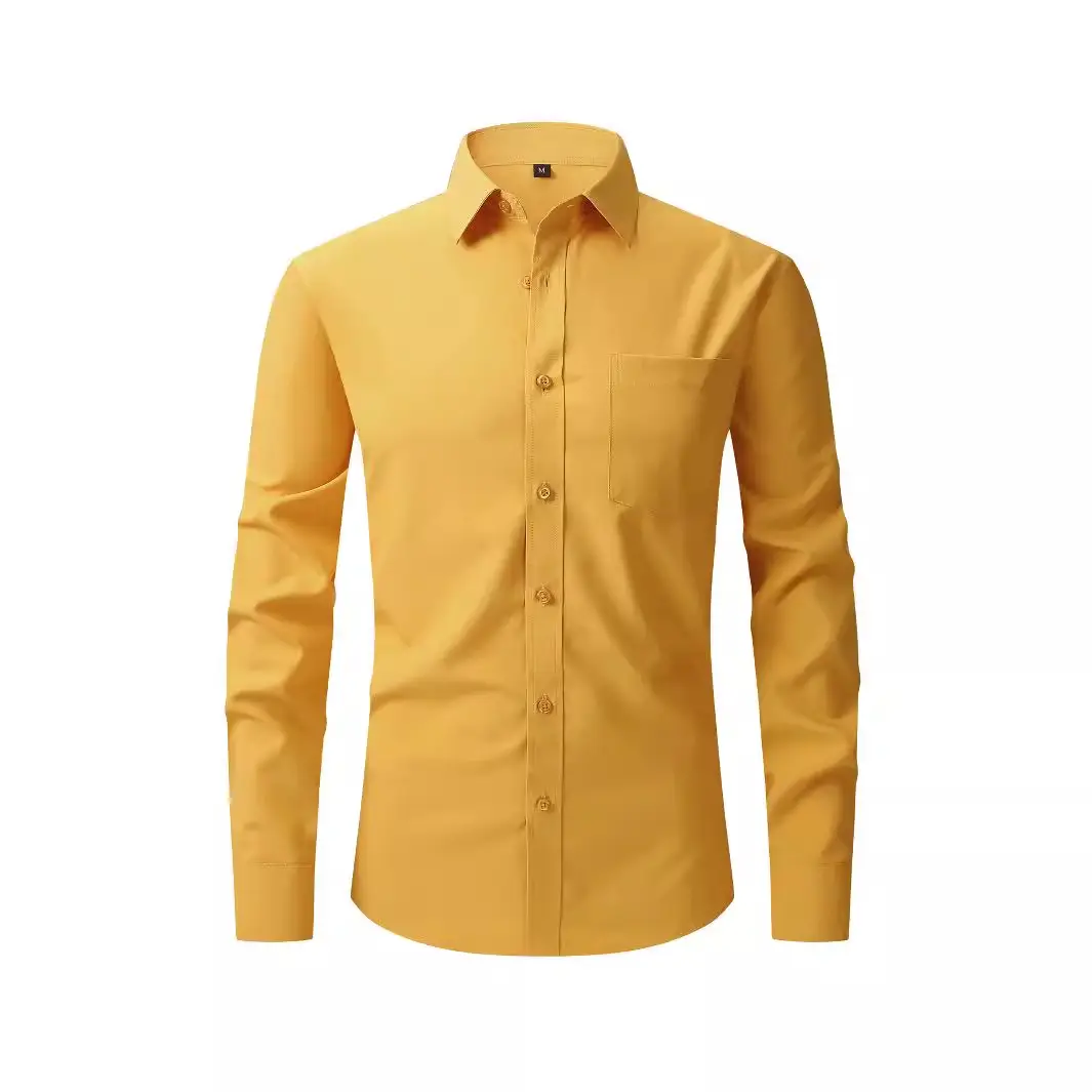 Men's Yellow Pocketed Long Sleeve Shirt W76 - Image 19