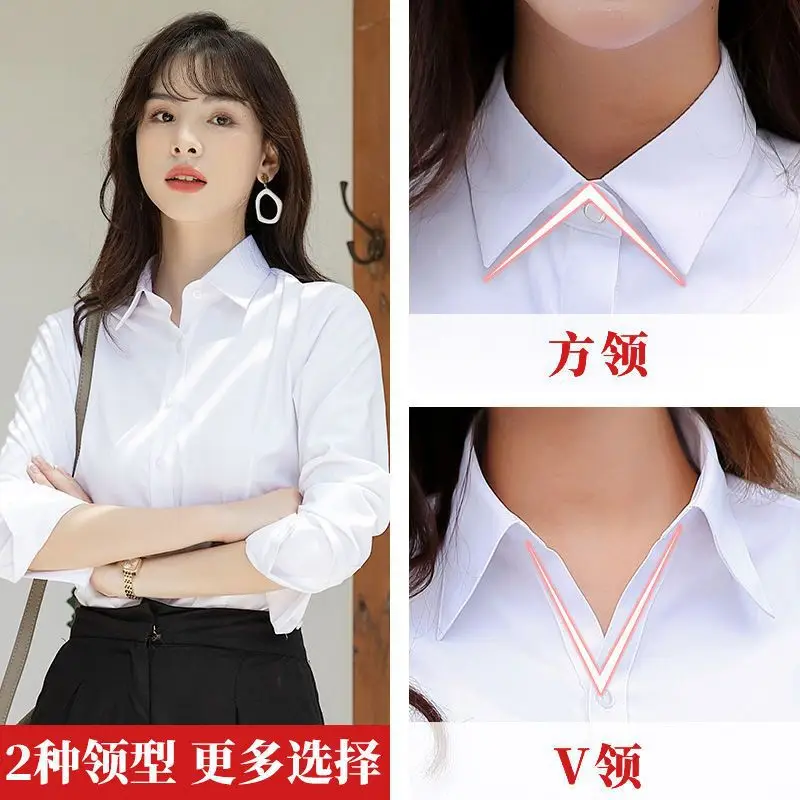 White Shirt Women's Long-sleeved Spring and Autumn New Work Clothes Formwear Workwear Half-sleeved Black and Blue Business Wear Women's White Shirt
