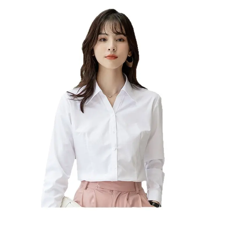 White Shirt Women's Long-sleeved Spring and Autumn New Work Clothes Formwear Workwear Half-sleeved Black and Blue Business Wear Women's White Shirt