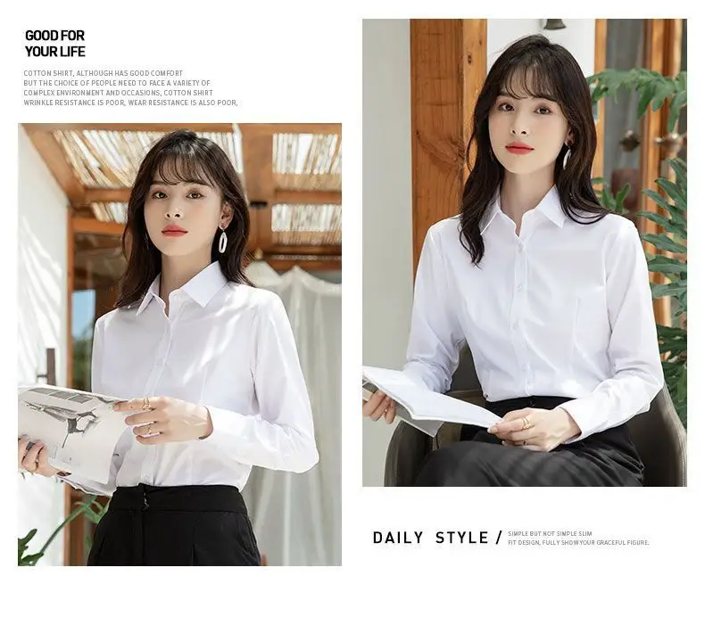 White Shirt Women's Long-sleeved Spring and Autumn New Work Clothes Formwear Workwear Half-sleeved Black and Blue Business Wear Women's White Shirt — feature 15