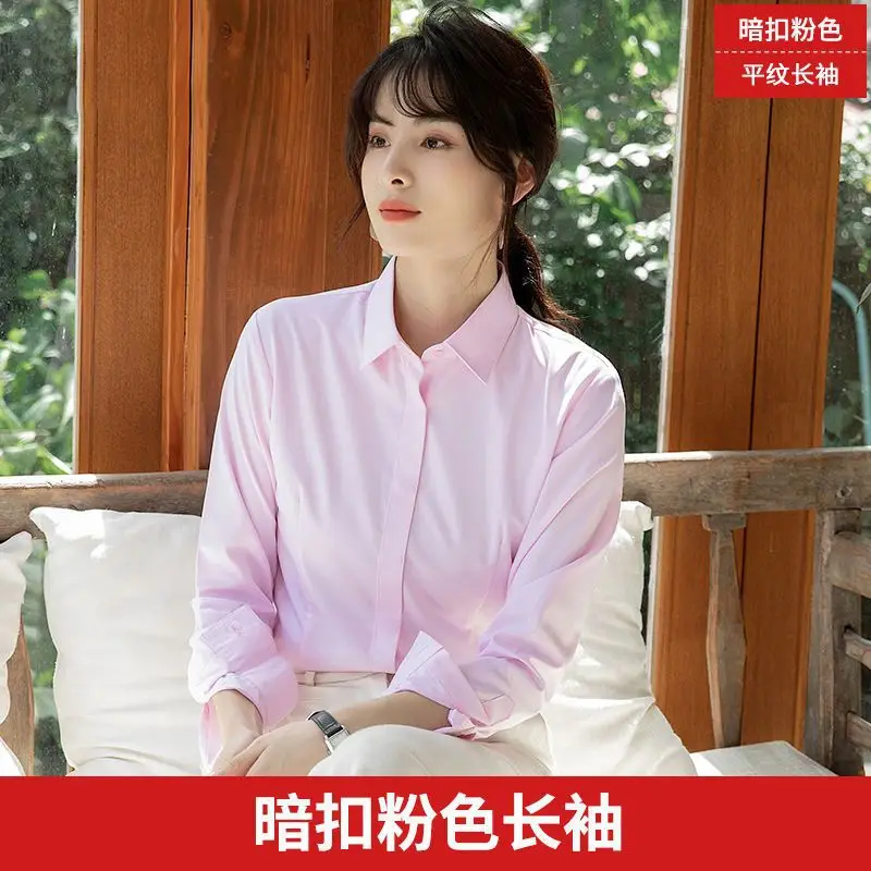 White Shirt Women's Long-sleeved Spring and Autumn New Work Clothes Formwear Workwear Half-sleeved Black and Blue Business Wear Women's White Shirt