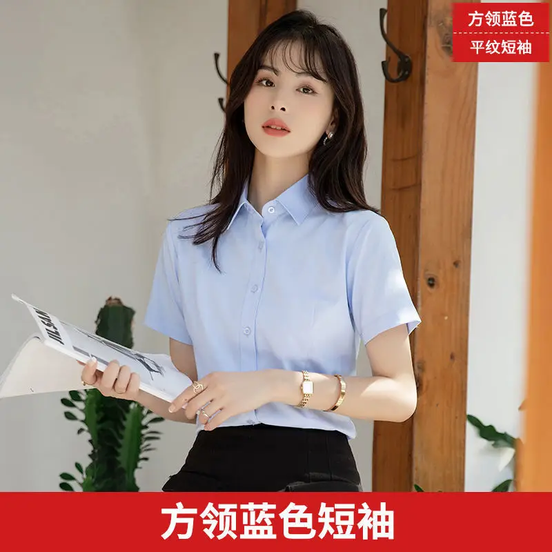 White Shirt Women's Long-sleeved Spring and Autumn New Work Clothes Formwear Workwear Half-sleeved Black and Blue Business Wear Women's White Shirt