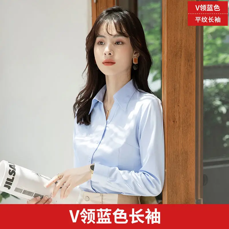 White Shirt Women's Long-sleeved Spring and Autumn New Work Clothes Formwear Workwear Half-sleeved Black and Blue Business Wear Women's White Shirt