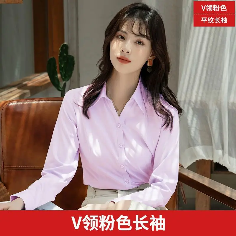 White Shirt Women's Long-sleeved Spring and Autumn New Work Clothes Formwear Workwear Half-sleeved Black and Blue Business Wear Women's White Shirt
