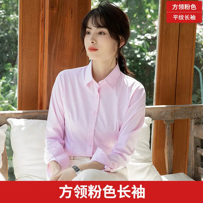 White Shirt Women's Long-sleeved Spring and Autumn New Work Clothes Formwear Workwear Half-sleeved Black and Blue Business Wear Women's White Shirt