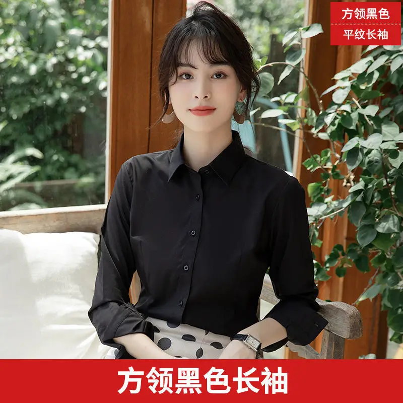 White Shirt Women's Long-sleeved Spring and Autumn New Work Clothes Formwear Workwear Half-sleeved Black and Blue Business Wear Women's White Shirt