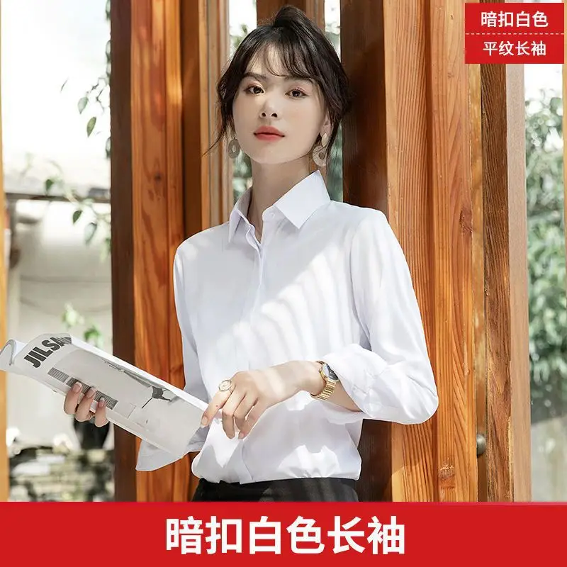 White Shirt Women's Long-sleeved Spring and Autumn New Work Clothes Formwear Workwear Half-sleeved Black and Blue Business Wear Women's White Shirt