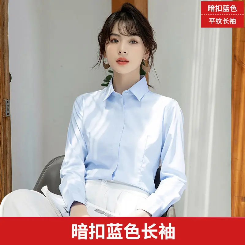 White Shirt Women's Long-sleeved Spring and Autumn New Work Clothes Formwear Workwear Half-sleeved Black and Blue Business Wear Women's White Shirt