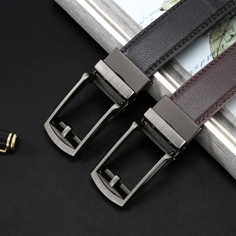 Men's Black Leather Belt with Silver Buckle