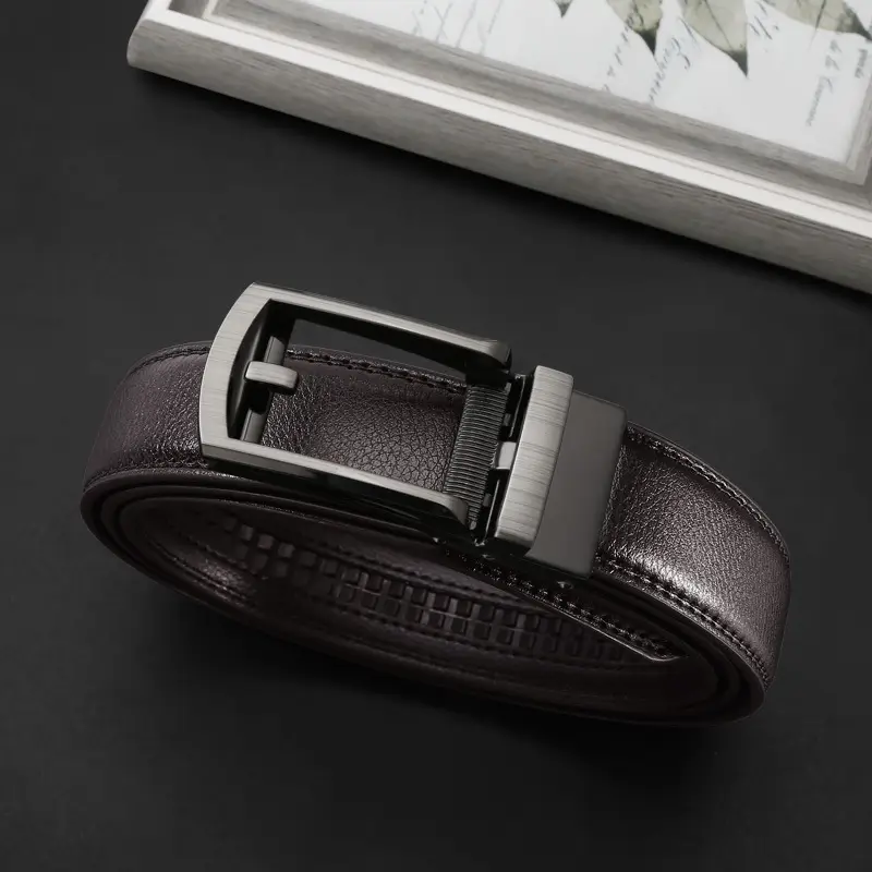 Men's Black Leather Belt with Silver Buckle