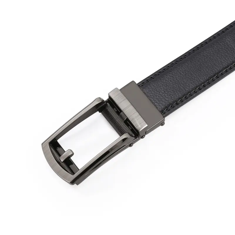 Men's Black Leather Belt with Silver Buckle