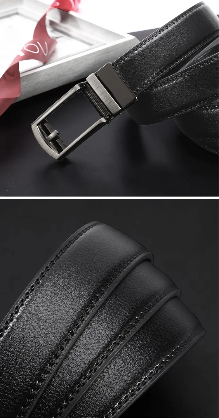 Men's Black Leather Belt with Silver Buckle — feature 10