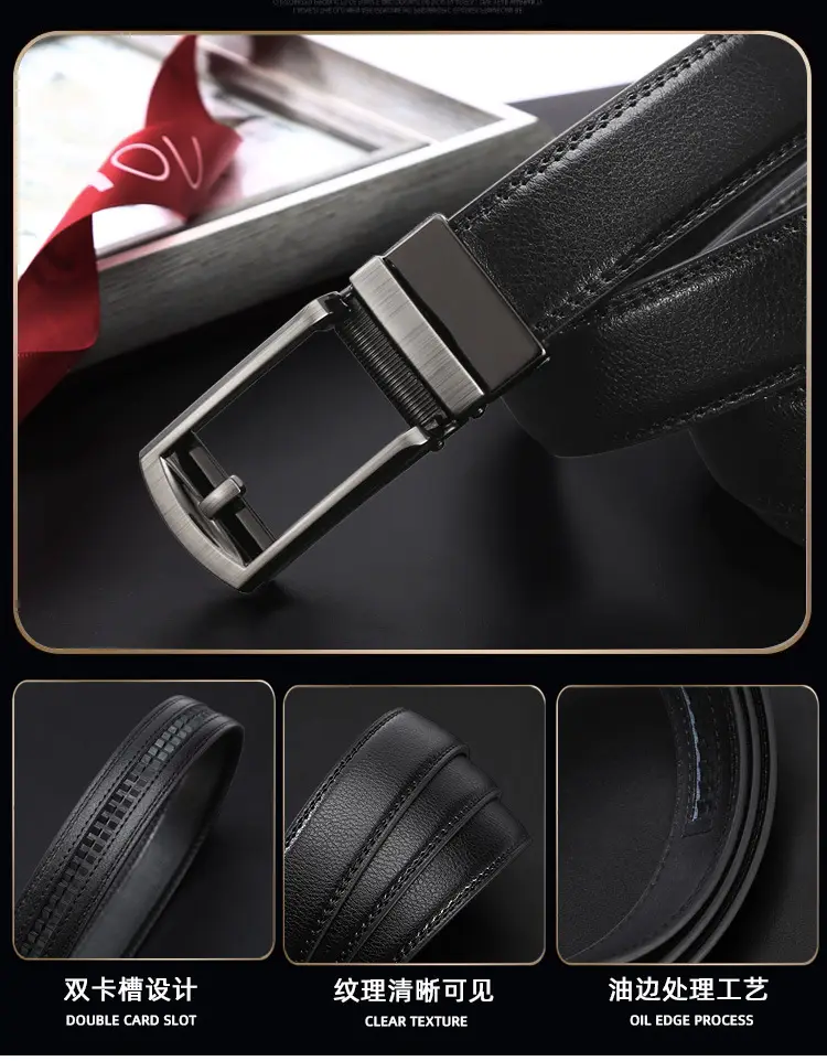 Men's Black Leather Belt with Silver Buckle — feature 4
