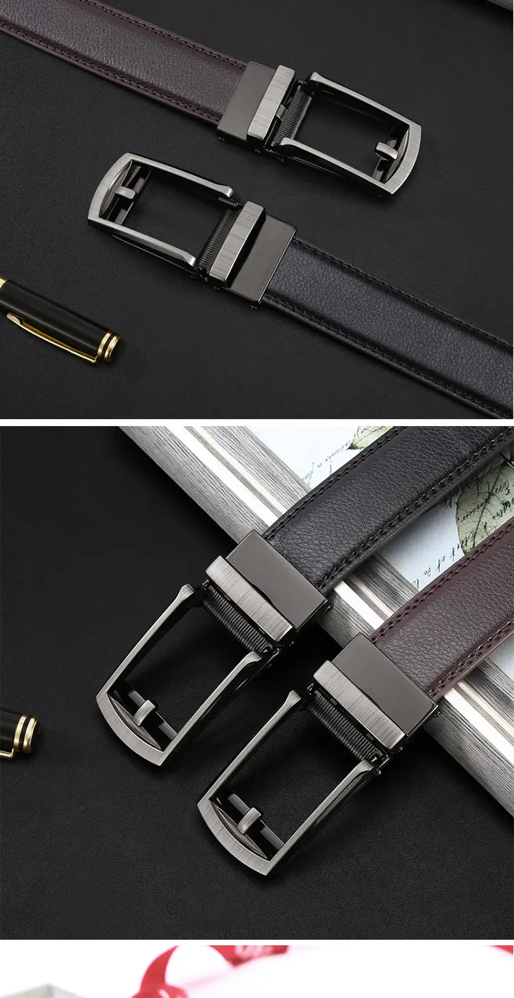 Men's Black Leather Belt with Silver Buckle — feature 9