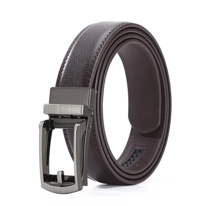 Men's Black Leather Belt with Silver Buckle