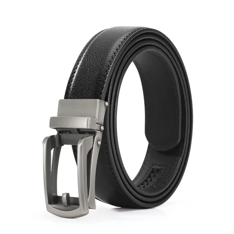 Men's Black Leather Belt with Silver Buckle