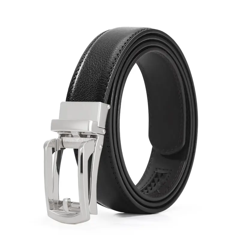 Men's Black Leather Belt with Silver Buckle