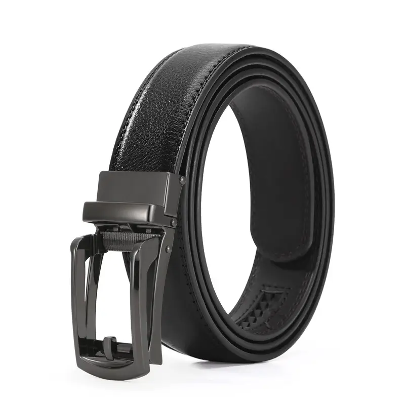 Men's Black Leather Belt with Silver Buckle