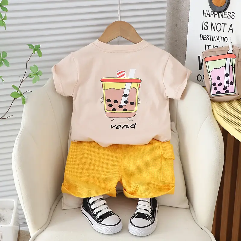 Boys Short Sleeve T-Shirt Shorts Set Yellow Bag