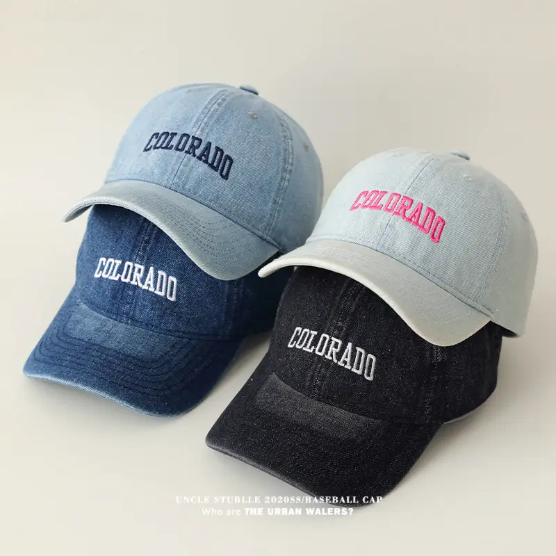 Colorado Letter Embroidered Wash Denim Cap for Men Women