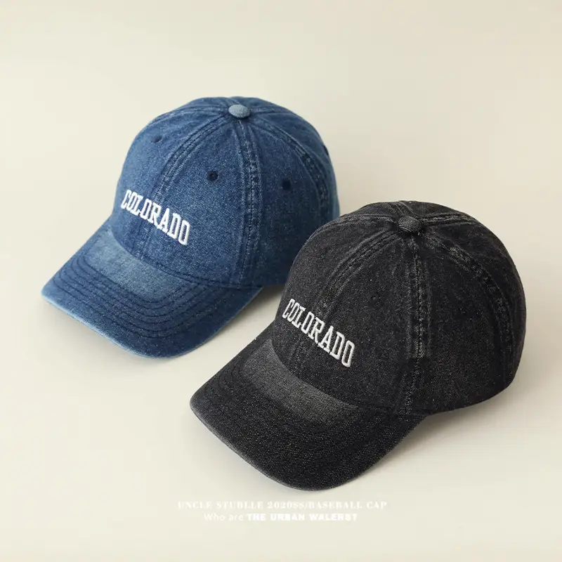 Colorado Letter Embroidered Wash Denim Cap for Men Women