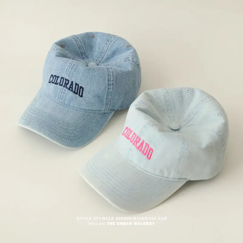 Colorado Letter Embroidered Wash Denim Cap for Men Women