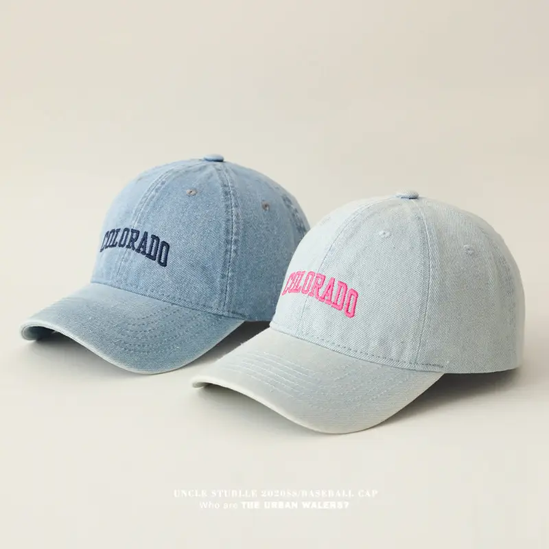 Colorado Letter Embroidered Wash Denim Cap for Men Women — feature 3