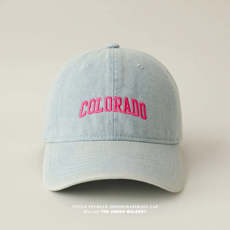 Colorado Letter Embroidered Wash Denim Cap for Men Women — feature 4