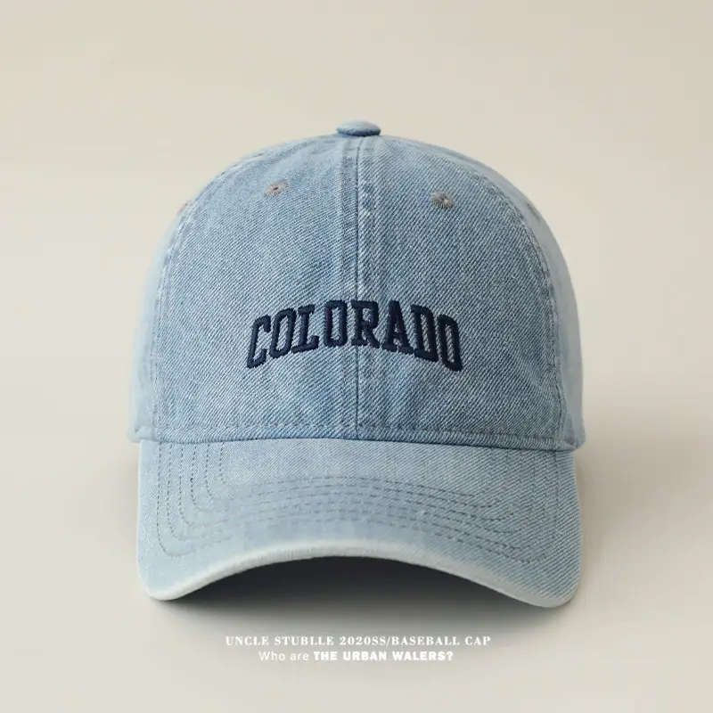 Colorado Letter Embroidered Wash Denim Cap for Men Women — feature 7