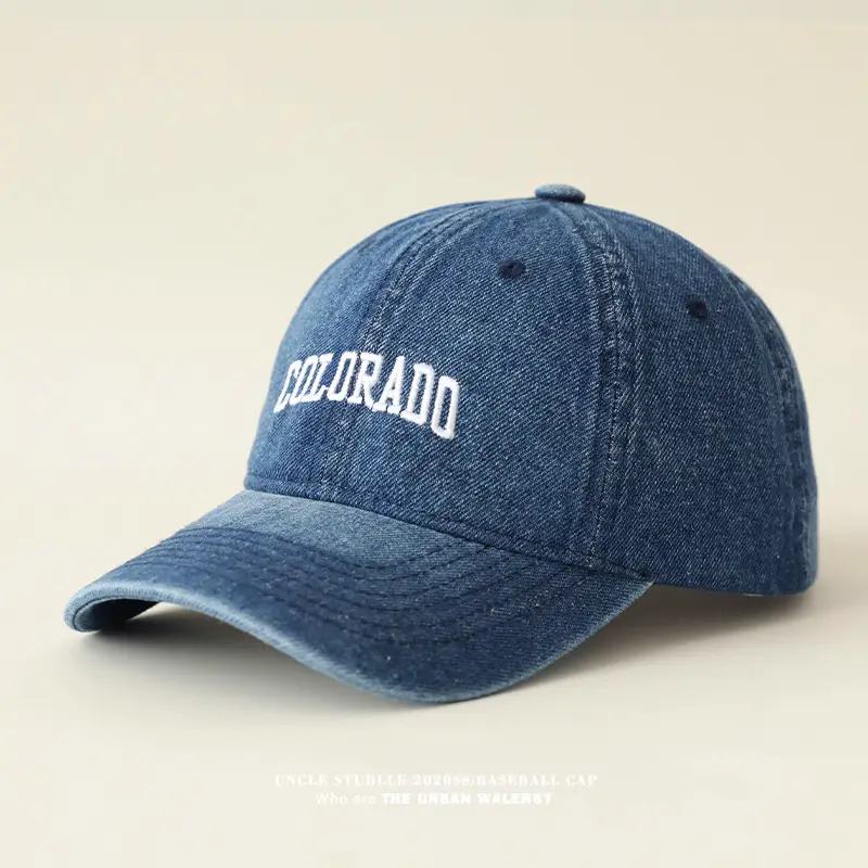 Colorado Letter Embroidered Wash Denim Cap for Men Women — feature 9