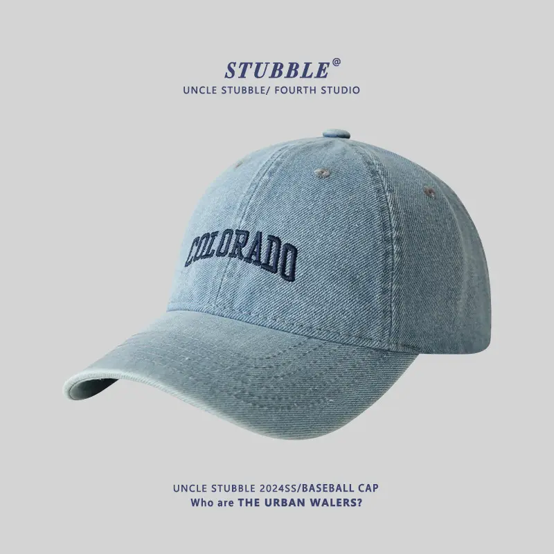 Colorado Letter Embroidered Wash Denim Cap for Men Women