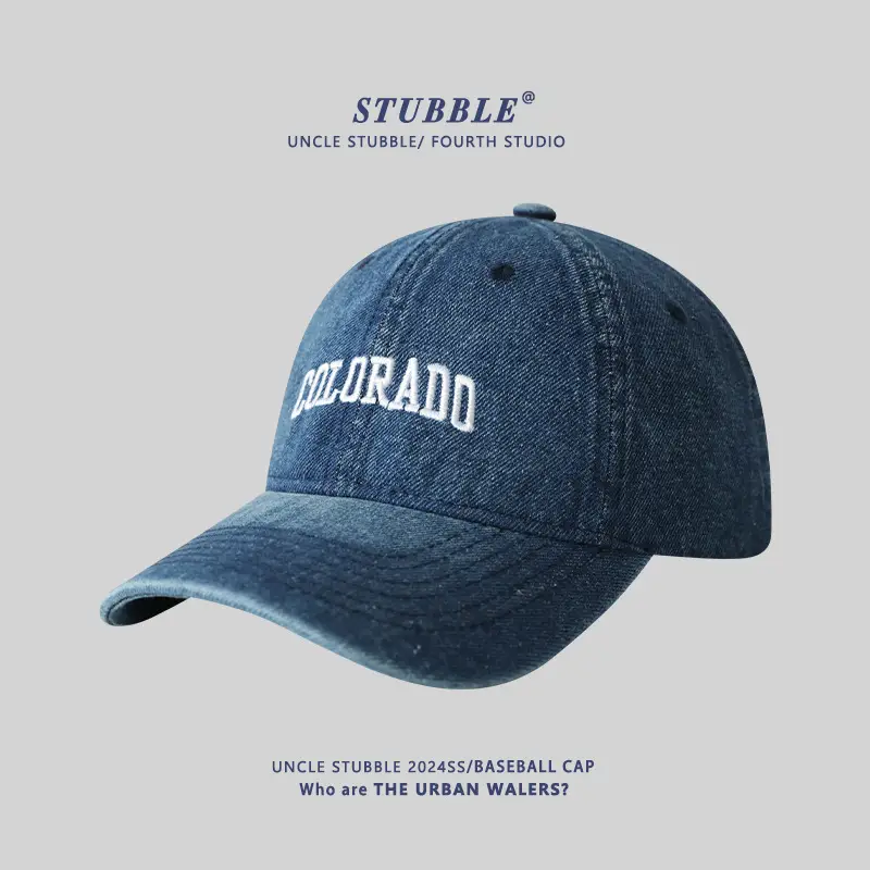 Colorado Letter Embroidered Wash Denim Cap for Men Women