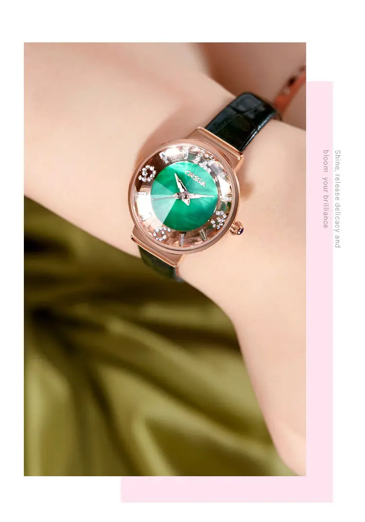 Oshga Women's Quartz Watch with Green Diamond Dial — feature 11