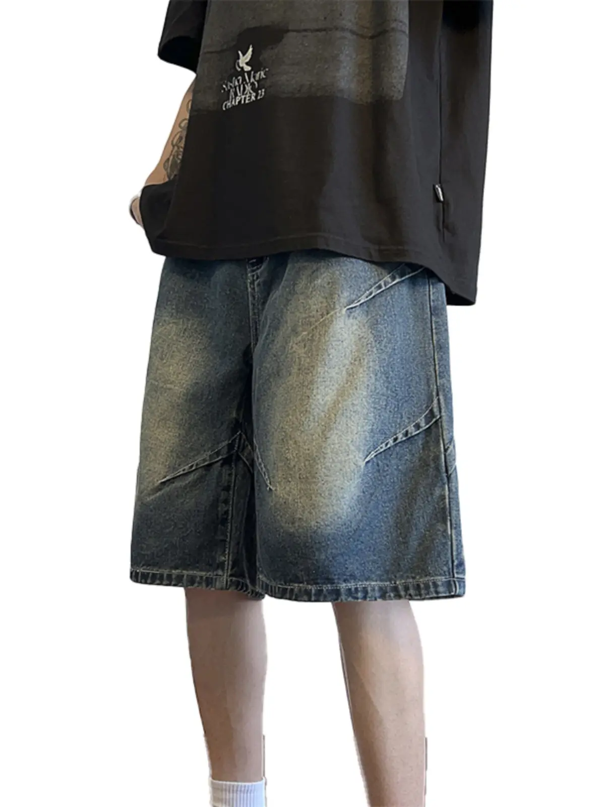 Men Pleated Gradient Denim Shorts 2024 New - Image 7
