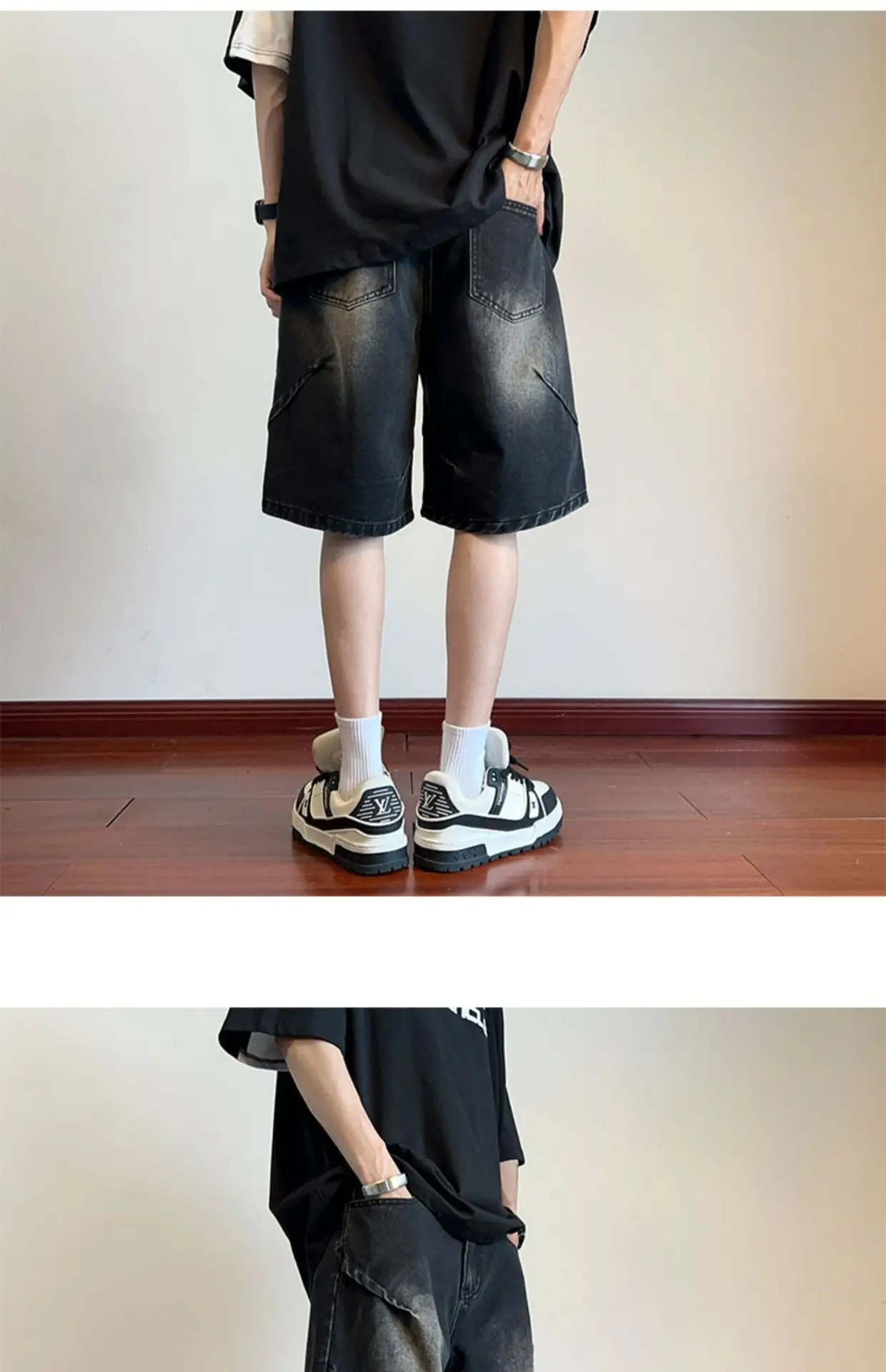 Men Pleated Gradient Denim Shorts 2024 New — feature 14