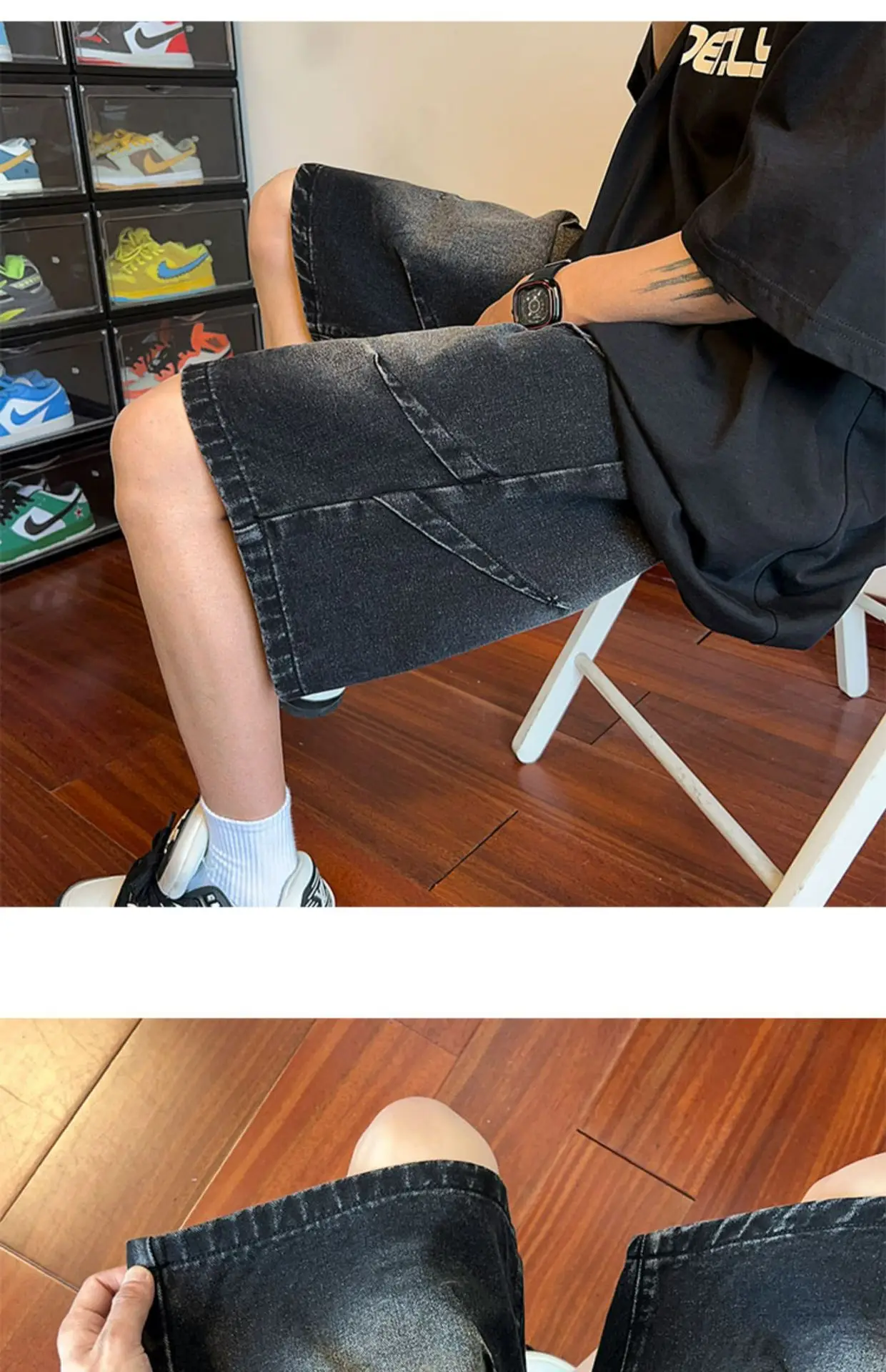 Men Pleated Gradient Denim Shorts 2024 New — feature 18