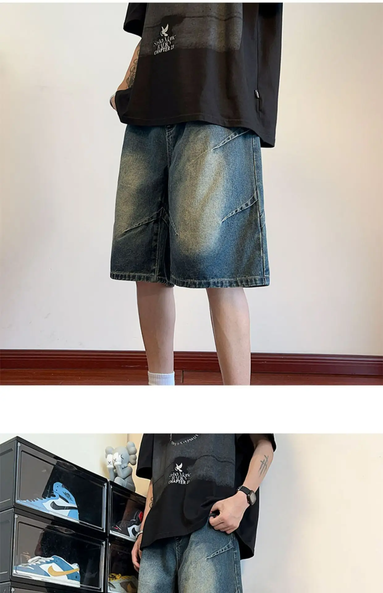 Men Pleated Gradient Denim Shorts 2024 New — feature 6