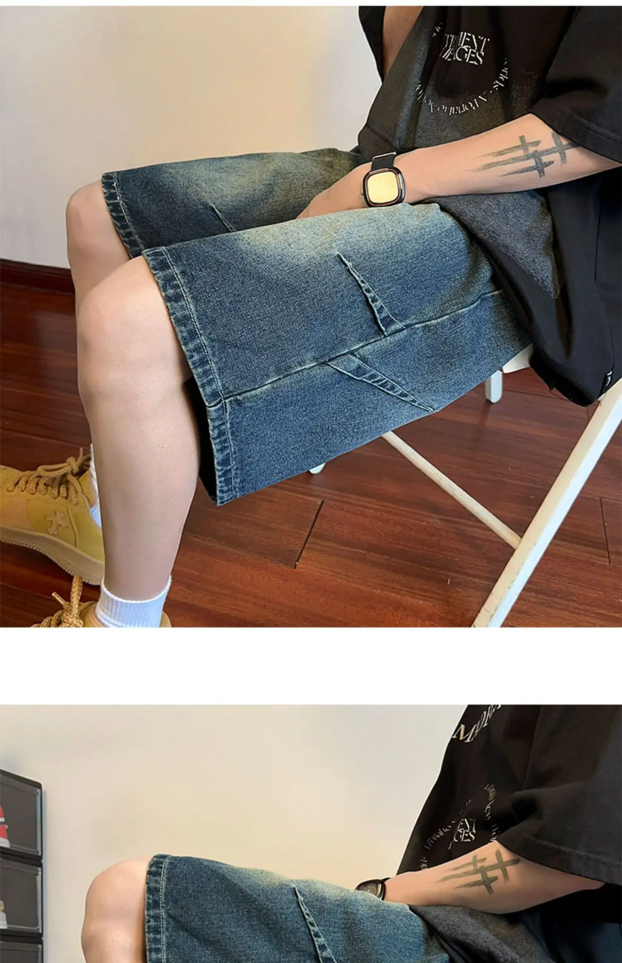 Men Pleated Gradient Denim Shorts 2024 New — feature 8