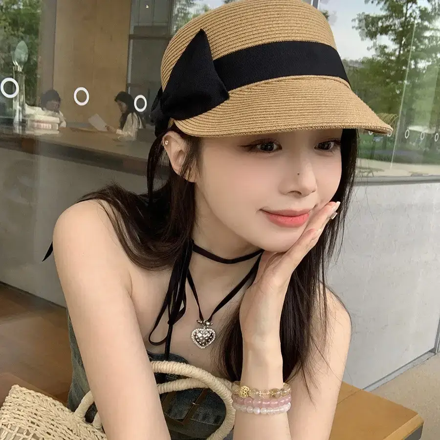 Women Straw Equestrian Hat with Bow & Sunshade - Image 5