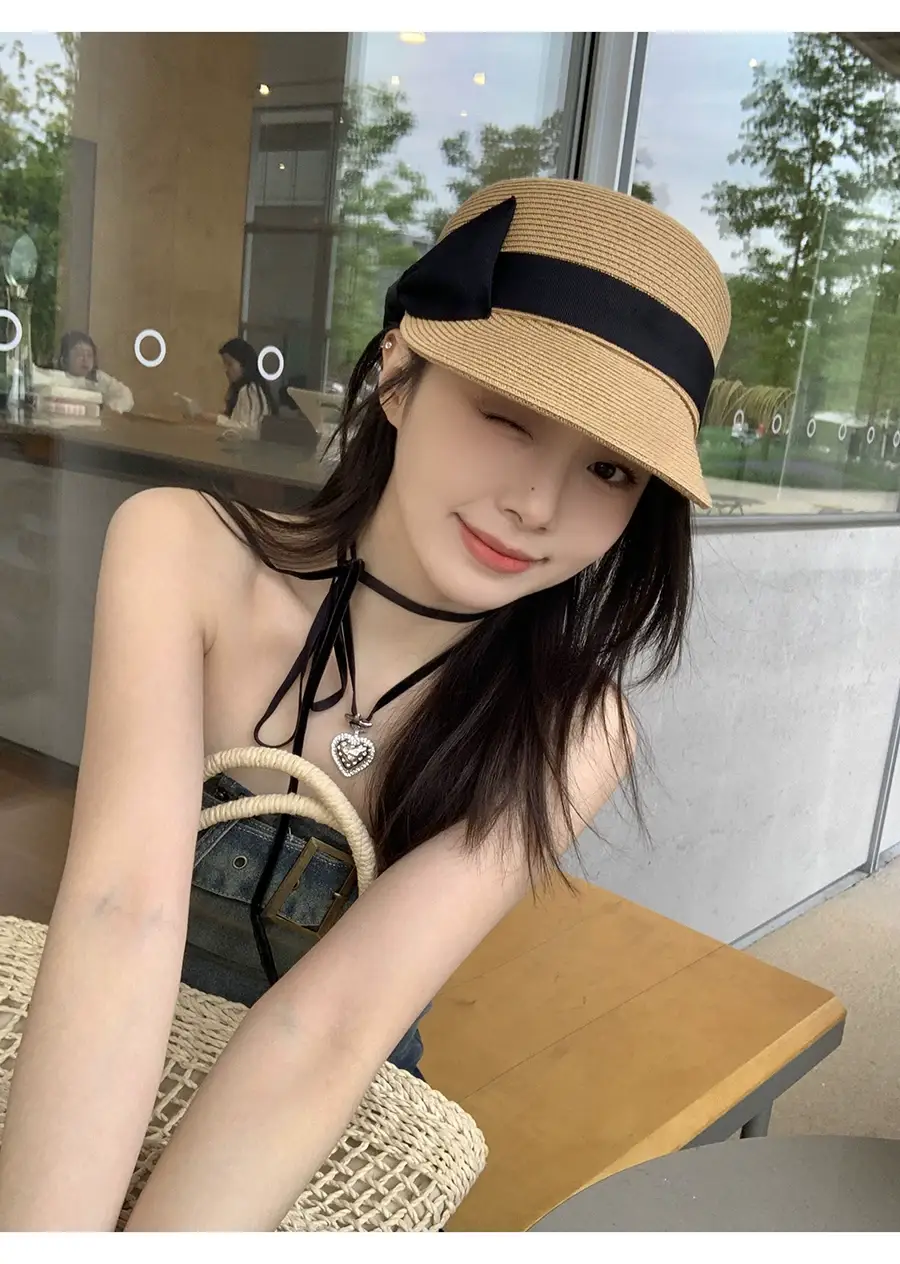 Women Straw Equestrian Hat with Bow & Sunshade — feature 10