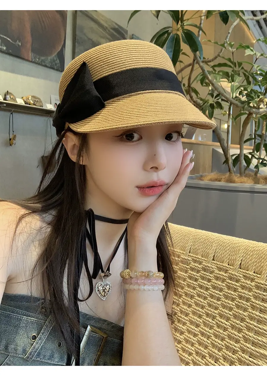 Women Straw Equestrian Hat with Bow & Sunshade — feature 12