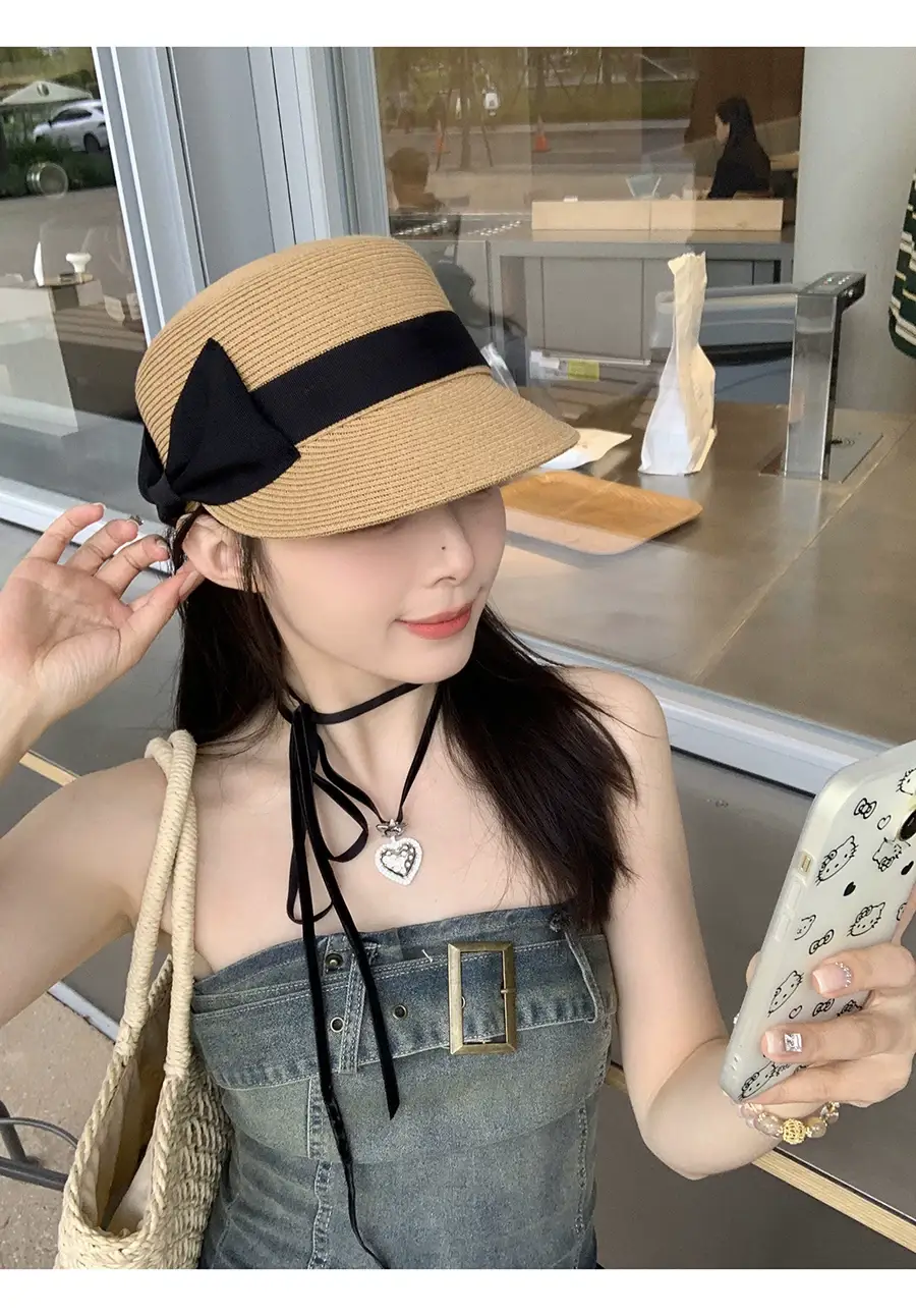 Women Straw Equestrian Hat with Bow & Sunshade — feature 16