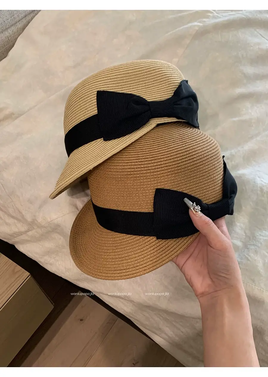 Women Straw Equestrian Hat with Bow & Sunshade — feature 7