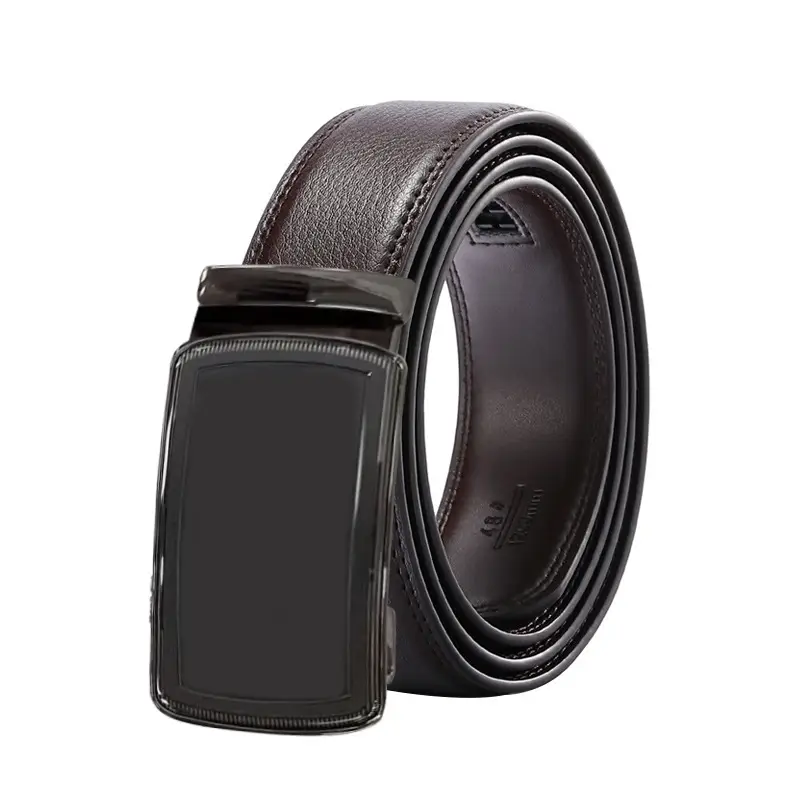 Men's Black Genuine Leather Belt with Automatic Buckle
