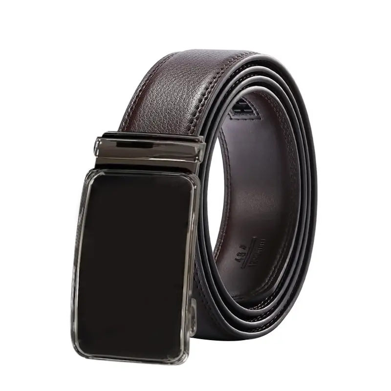 Men's Black Genuine Leather Belt with Automatic Buckle