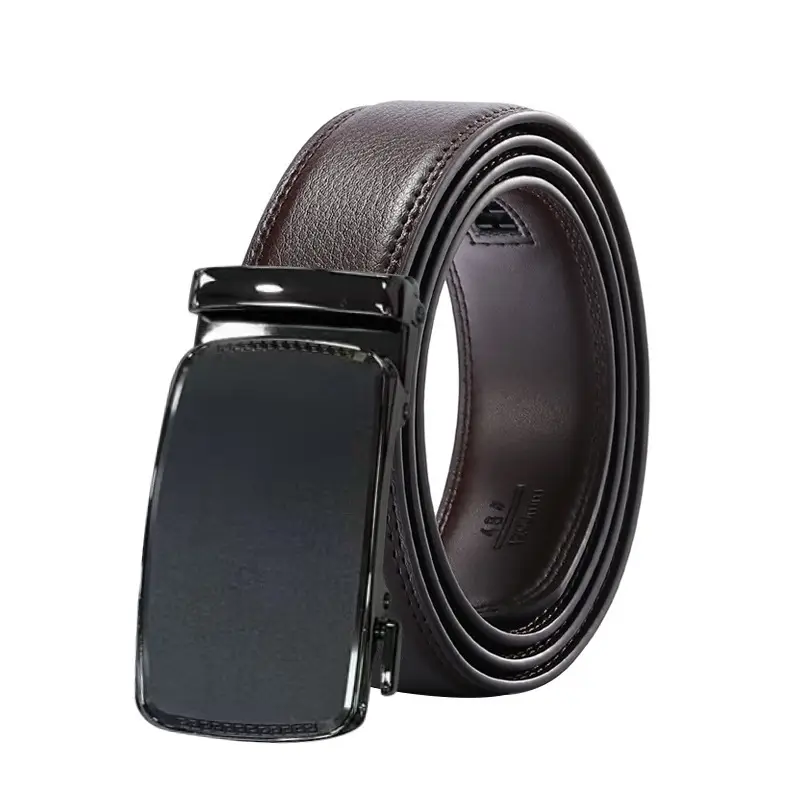 Men's Black Genuine Leather Belt with Automatic Buckle