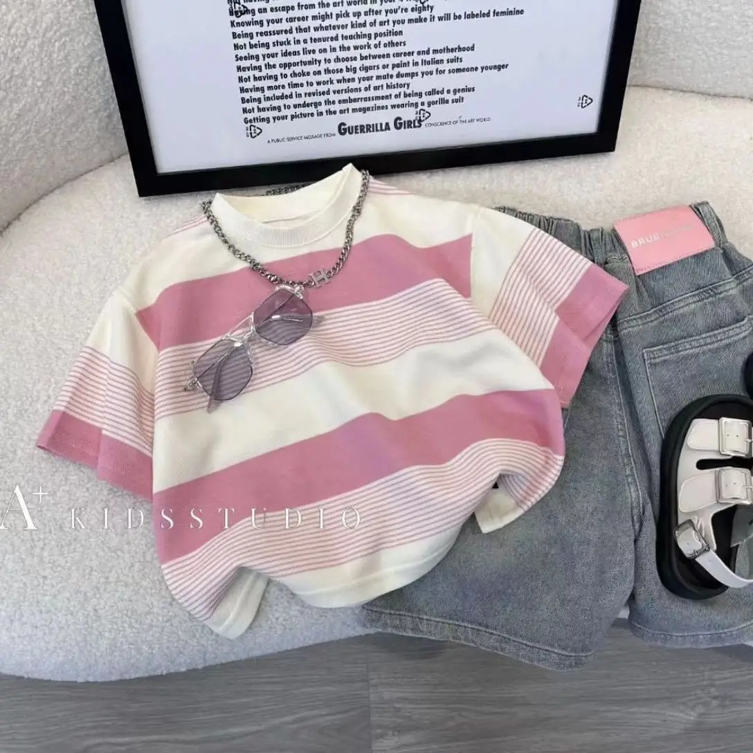 New Korean Style Striped Short Sleeve T-Shirt for Boys Girls - Image 2