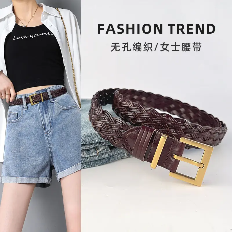 Women's Braided Belt Black Gold Buckle - Image 8
