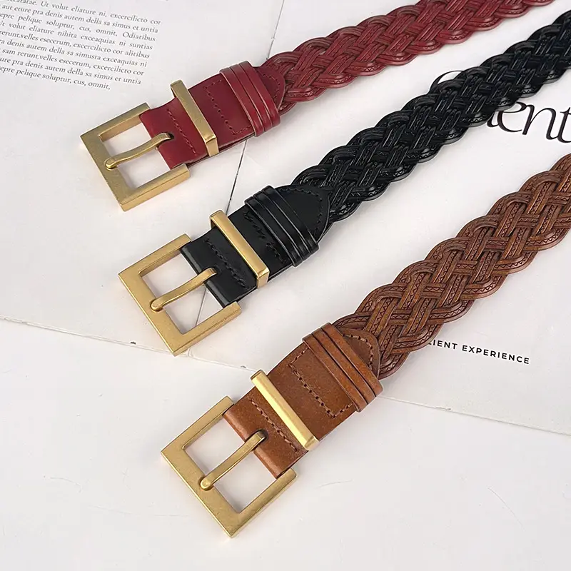 Women's Braided Belt Black Gold Buckle - Image 9