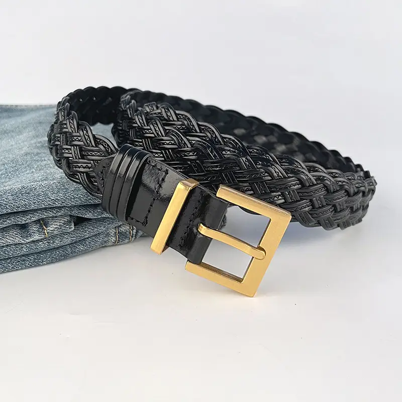 Women's Braided Belt Black Gold Buckle - Image 11